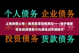 上海要债公司：催收能查到新单位——关于催收背后的调查能力与隐私边界的探讨