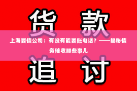 上海要债公司：有没有能要账电话？——揭秘债务催收那些事儿