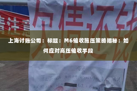 上海讨账公司：标题：M6催收施压策略揭秘：如何应对高压催收手段