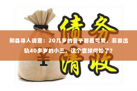 郏县寻人调查：20几岁的妻子看着可爱，非要出轨40多岁的小三，这个寰球何如了？