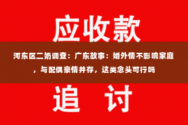 河东区二奶调查：广东故事：婚外情不影响家庭，与配偶豪情并存，这类念头可行吗