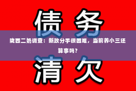 陇西二奶调查：新政分手很困难，当前养小三还算事吗？