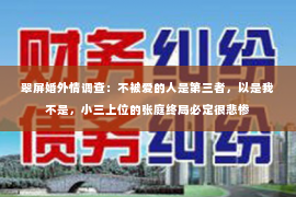 翠屏婚外情调查：不被爱的人是第三者，以是我不是，小三上位的张庭终局必定很悲惨