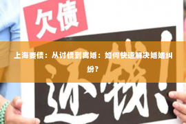 上海要债：从讨债到离婚：如何快速解决婚姻纠纷？