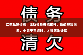 江孜私家侦探：出轨被岳母抓现行，她却帮我瞒着，小舅子完婚时，才疑惑她计算